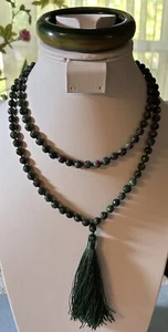 Mala Prayer  Beads 108 Knotted Necklace Faux Ruby Zoisite & Bangle Bracelet - Picture 1 of 15