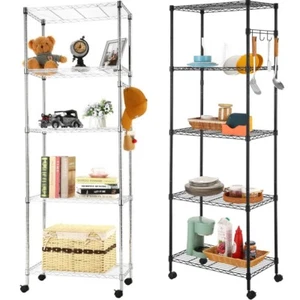 5/6 Tier Metal Storage Rack with Wheels Shelving Wire Shelf Kitchen Office Unit - Picture 1 of 42