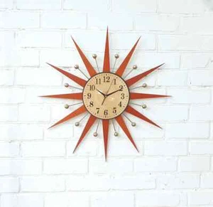 Mid Century Starburst Wall Clock 32" Orange – George Nelson Style Atomic Retro - Picture 1 of 10