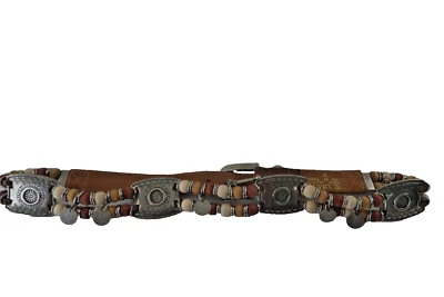 Cinturón Concho Mujer Cuero Marrón Cuentas Plateado Punchy Western Vaquera Rancho Foto 1 de 4