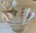 Vintage Mid Century White / Gold Grapevine Pattern Glass Chip and Dip Set