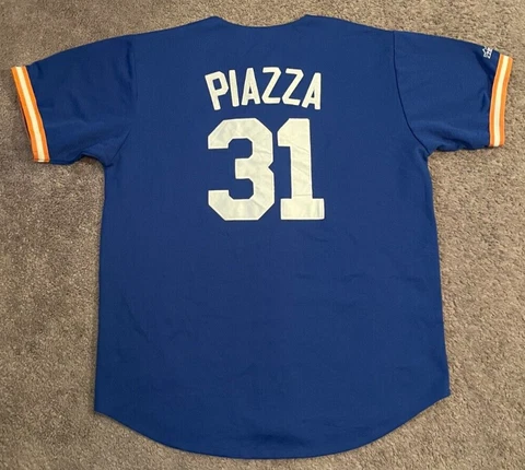 Rare Men's Vintage Majestic New York Mets Mike Piazza Blue Baseball Jersey XL Cover