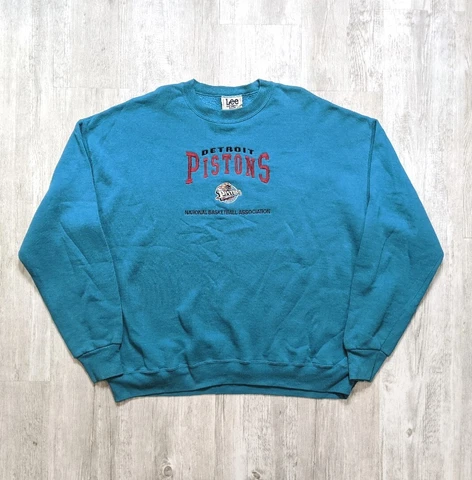 VINTAGE 90s Detroit Pistons Sweatshirt Mens 2XL Embroidered Crewneck Teal USA Cover