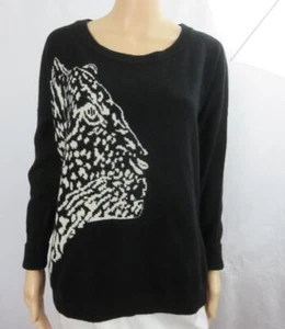 Milly Sweater Black W/ White Leopard Face Long Sleeve Round Neck SZ S NWT $325 - Picture 1 of 7