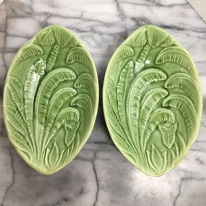 Vintage Calif USA Pottery Green Ceramic Bowls Jungle Leaves T95 Lot of 2 EUC - Picture 1 of 5