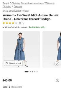 Womens Tie Waist Midi A-Line Denim Dress -Universal Thread Indigo Size 6 - Picture 1 of 5