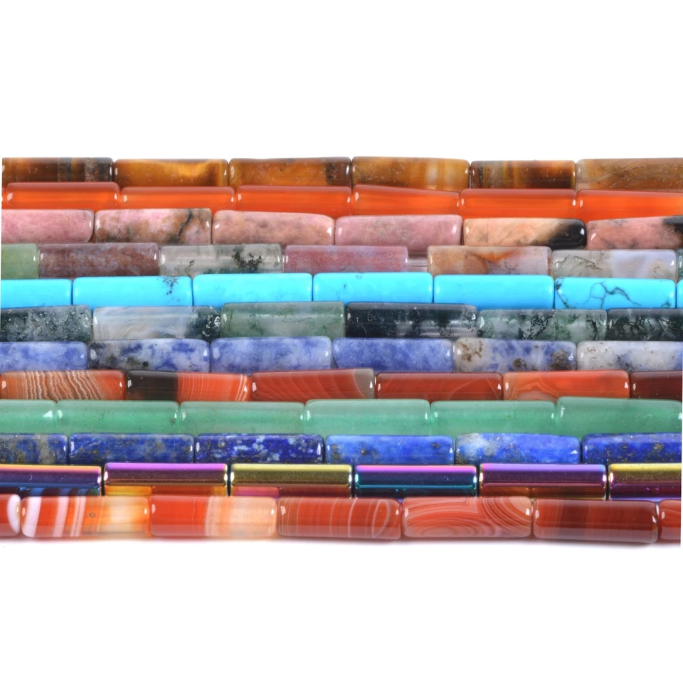 13mm Multicolor gemstone tube cylinder loose beads 16" - Image 1 of 1