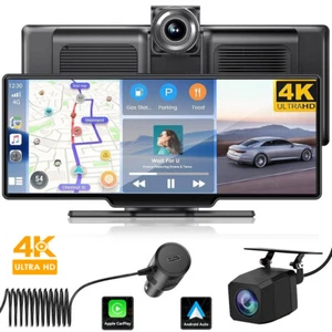 4K Car DVR Video 10'' Dash Camera Wireless Carplay Stereo GPS Navi Touch Screen - Picture 1 of 11