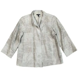 Eileen Fisher Silber Metallic Trichterkragen Jacke Jaquard - Bild 1 von 8