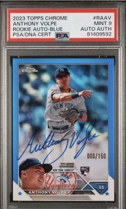 2023 TOPPS CHROME ROOKIE AUTOGRAPH RAAV ANTHONY VOLPE BLUE 6/150 PSA 9