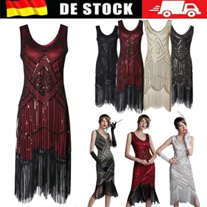 20er Jahre Charleston Kleid Pailletten Fransen Flapper Gatsby 20's Damen Kostüm- - Bild 1 von 23