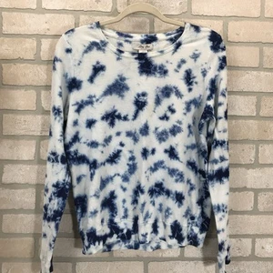 Lucky Lotus Sweater Women's Medium Navy White Tie Dye Long Sleeve Round Neck - Picture 1 of 7