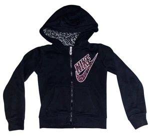 Nike Sweatshirt Girls Size 6 Black Hoodie Full Zip Swoosh - Picture 1 of 3