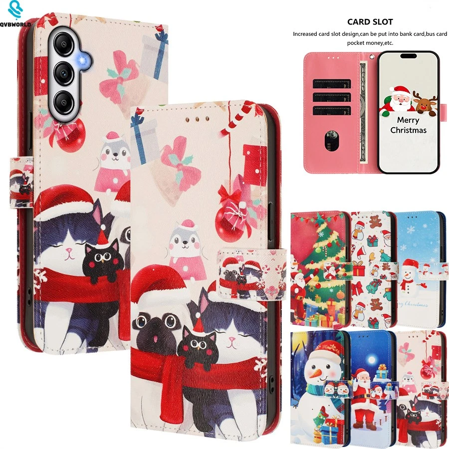 For Samsung A06 A16 A17 A36 A54 A34 A15 A53 Case Christmas Pattern Wallet Cover - Image 1 of 4