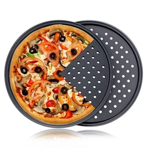 Pizza Pan With Holes, 2 Pack Carbon Steel Perforated Non-Stick Tray Tool Cris... - Picture 1 of 9