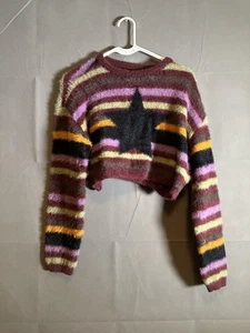 Suéter Social Collision Mujer Pequeño Rayas Difuso Recortado Estrella Pullover - Imagen 1 de 5