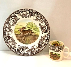 Spode Woodland  Plate & Coffee Cup Mug 2 Rabbit piece set - Picture 1 of 9