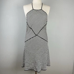 VTG Max Studio Handkerchief Dress Womens Medium 100% Silk Black White Stripe Y2K - Picture 1 of 8
