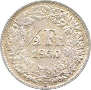 Roughly the Size of a Dime 1950 Switzerland 1/2 Franc World Silver Coin *446 - Picture 1 of 3