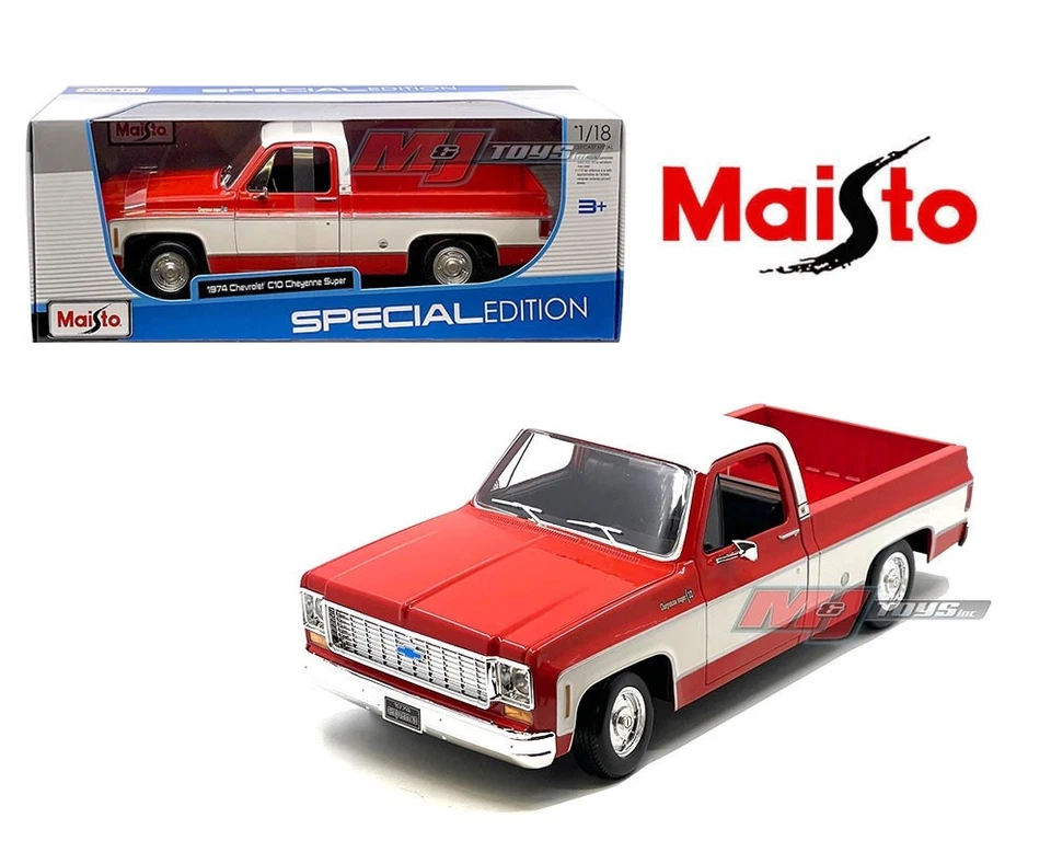 Chevrolet C10 Cheyenne Super Pickup 1974 rojo y blanco modelo 1/18 de Maisto 31467 Foto 1 de 1