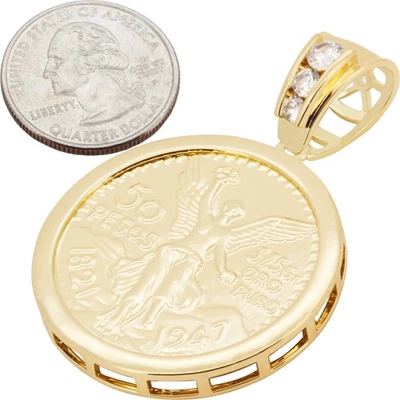 Colgante Peso Mexicano Circonita Cúbica AAA Chapado en Oro 14k Foto 1 de 2