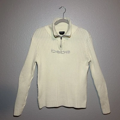 Bebe Beige Womens Sweater Ribbed Knit Quarter Zip Neck Size XL - Image 1 of 4