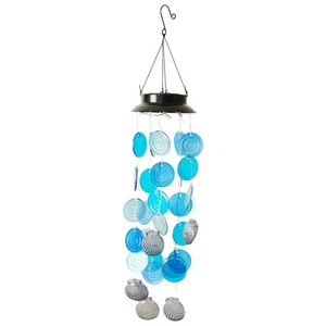 G128 Solar Wind Chime Sea Shell with Lights, Coastal Ocean Theme Windchimes - Picture 1 of 9