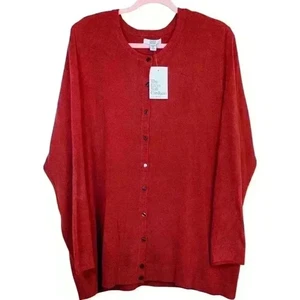 Croft & Barrow Women's Plus Cardigan, Extra Soft, Red, Size 2X, Acrylic - Picture 1 of 7