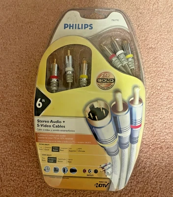 Philips M62792 oro 24K 6 pies Cables de audio estéreo + S-Video - nuevos/sellados de fábrica Foto 1 de 4