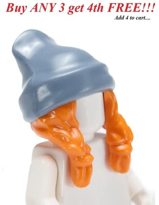 ☀️NEW LEGO Minifigure Minifig Headgear Head Cover Hat Blue Beanie Orange Hair - Image 1 of 4