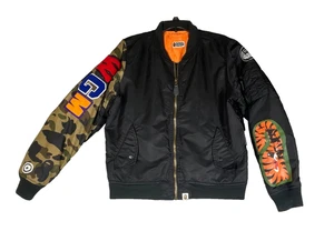 Bape A Bathing Ape Shark MA-1 Black Camo Sleeve Bomber Jacket Coat Embroidered - Picture 1 of 23