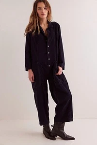 Free People Margarita Cord Jumpsuit Oversized Blue Boiler Suit - RRP £118 BNWOT - Picture 1 of 14