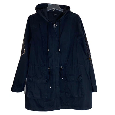 Torrid Jacket Womens 3X Black Gold Silver Sequin Beaded Diamond Sleeve Light 3XL - Image 1 of 4