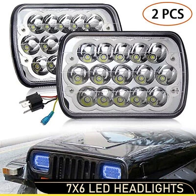 Pair 7x6 INCH LED Headlight H6052 H6054 Sealed Beam Housing Clear Lamp Blue Halo Foto 1 de 4