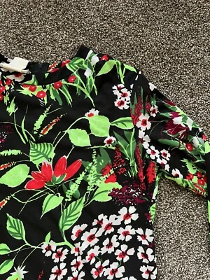 Винтажный неоновый топ 70-х с цветочным рисунком  - Изображение 1 из 4