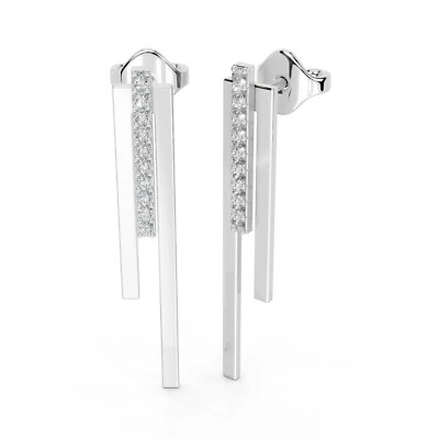 0.2 CTTW Round Lab Grown Diamond Bar Drop Earrings In 14K Gold  (F-G, VS1-VS2) - Image 1 of 4