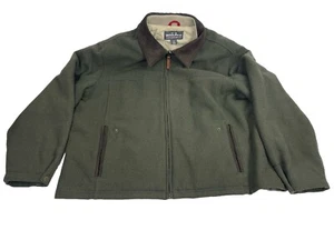 Woolrich Wool Blend Zip Jacket with Leather Trim Size XL Olive Green - Picture 1 of 12