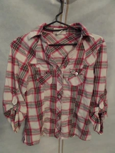 Top camicia PASSPORTJunior/donna a quadri con bottoni e maniche TAB L/S TAGLIA SM - Foto 1 di 3