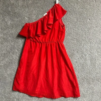 Francescas Dress Medium One Shoulder Ruffle Flowy Romantic Satin  Flirty Party - Image 1 of 4