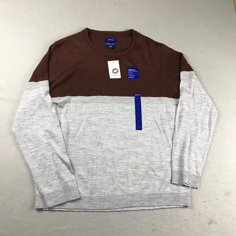 Apt 9 Sweater Mens Large Brown Gray Merino Woolen Seriously Soft Pullover NWT - Image 1 of 4