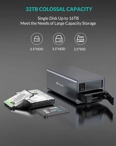 Caja de disco duro USB 3.0 de aluminio de 2 bahías para SSD SATA HDD SSD 32 TB de 2,5" 3,5" EE. UU. - Imagen 1 de 9