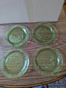 Federal Sharon "Cabbage Rose" Green 9" Plates set of 4 - Picture 1 of 5