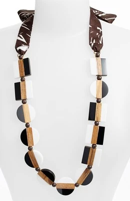 Colar de fita de miçangas bloco colorido TORY BURCH MARROM (Varejo $225) Novo com etiquetas - Imagem 1 de 3
