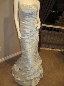 ALLURE Wedding Bridal Gown Prom Dress Size 8 Strapless Silver Blue Long Formal - Picture 1 of 11