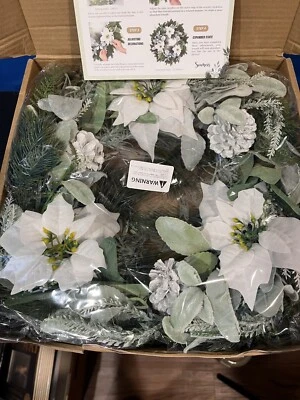Winter Wreath Front Door Soomeir White Poinsettia Pinecones New Open Box 14-24” - Image 1 of 4
