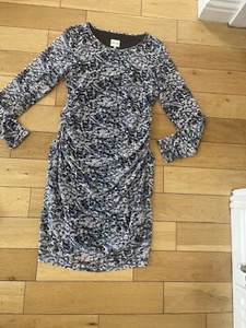 Reiss Kleid Größe 10/12 (sagt 14) blau grau weiß Blumenmuster Party Büro smart - Bild 1 von 9