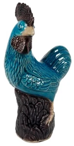 Vtg 8" Chinese Chinoiserie Turquoise Porcelain Rooster Chicken Cockerel Figure - Picture 1 of 12