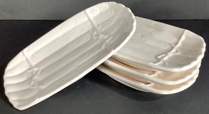 Vintage Asparagus Dishes White Porcelain Ceramic Woven Twine Motif Set of 4 EUC - Picture 1 of 3