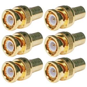 6 Pcs BNC Male to RCA Female Coax Coaxial Adapter Connector Converter CCTV Gold - Picture 1 of 3