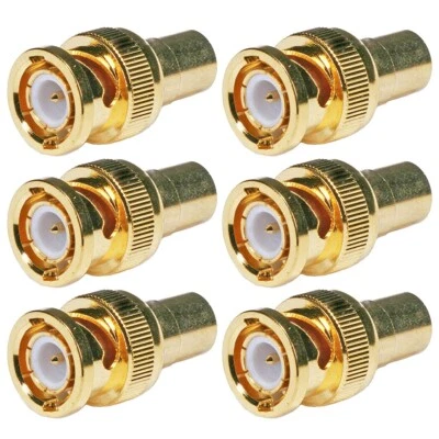 6 Pcs BNC Male to RCA Female Coax Coaxial Adapter Connector Converter CCTV Gold - Image 1 of 3